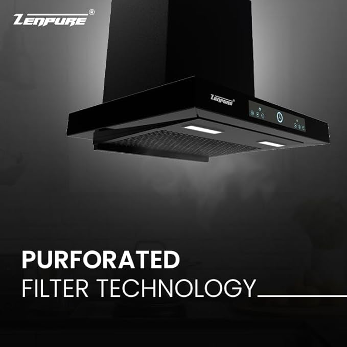 Zenpure Breeze Autoclean Chimney, 90 cm, 1500 CMH Suction, BLDC Motor, LT Warranty Equipped with perforated filter technology, this chimney ensures powerful suction 90 cm Autoclean Chimney