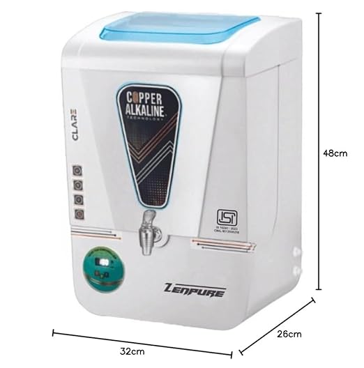 Zenpure Clare 15 Litre RO+UV+UF+ALKALINE+Auto TDS Controller Pure Copper Water Purifier Dispenser Machine (With Free Pre Filter)