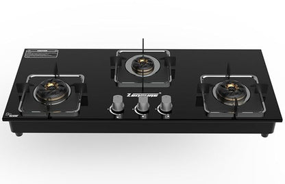 Zenpure Premium Design Emerald Heavy Mayra Brass 3 Burner Auto Ignition Gas Stove - Toughened Glass Cook Top Burner, with Two Year Warranty and One Year Warranty by Zenpure on Burners