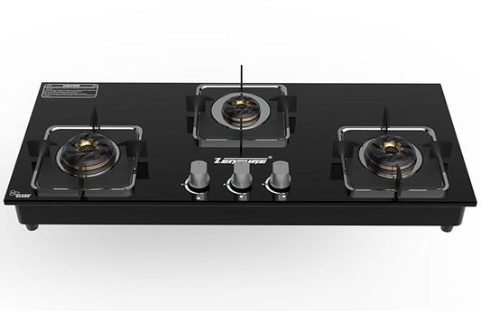 Zenpure Premium Design Emerald Heavy Mayra Brass 3 Burner Auto Ignition Gas Stove - Toughened Glass Cook Top Burner, with Two Year Warranty and One Year Warranty by Zenpure on Burners