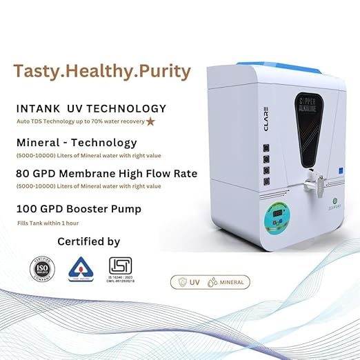 Zenpure Clare 15 Litre RO+UV+UF+ALKALINE+Auto TDS Controller Pure Copper Water Purifier Dispenser Machine (With Free Pre Filter)