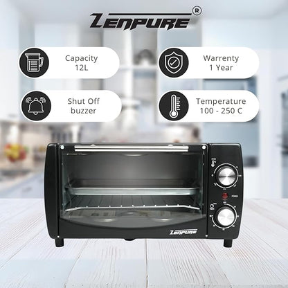 Zenpure Smart Appliances 12L OTG Oven for Baking, Grilling, Toasting, 800W, Glass Door, Pizza Tray, Auto-Off buzzer Timer, 1 Year Warranty